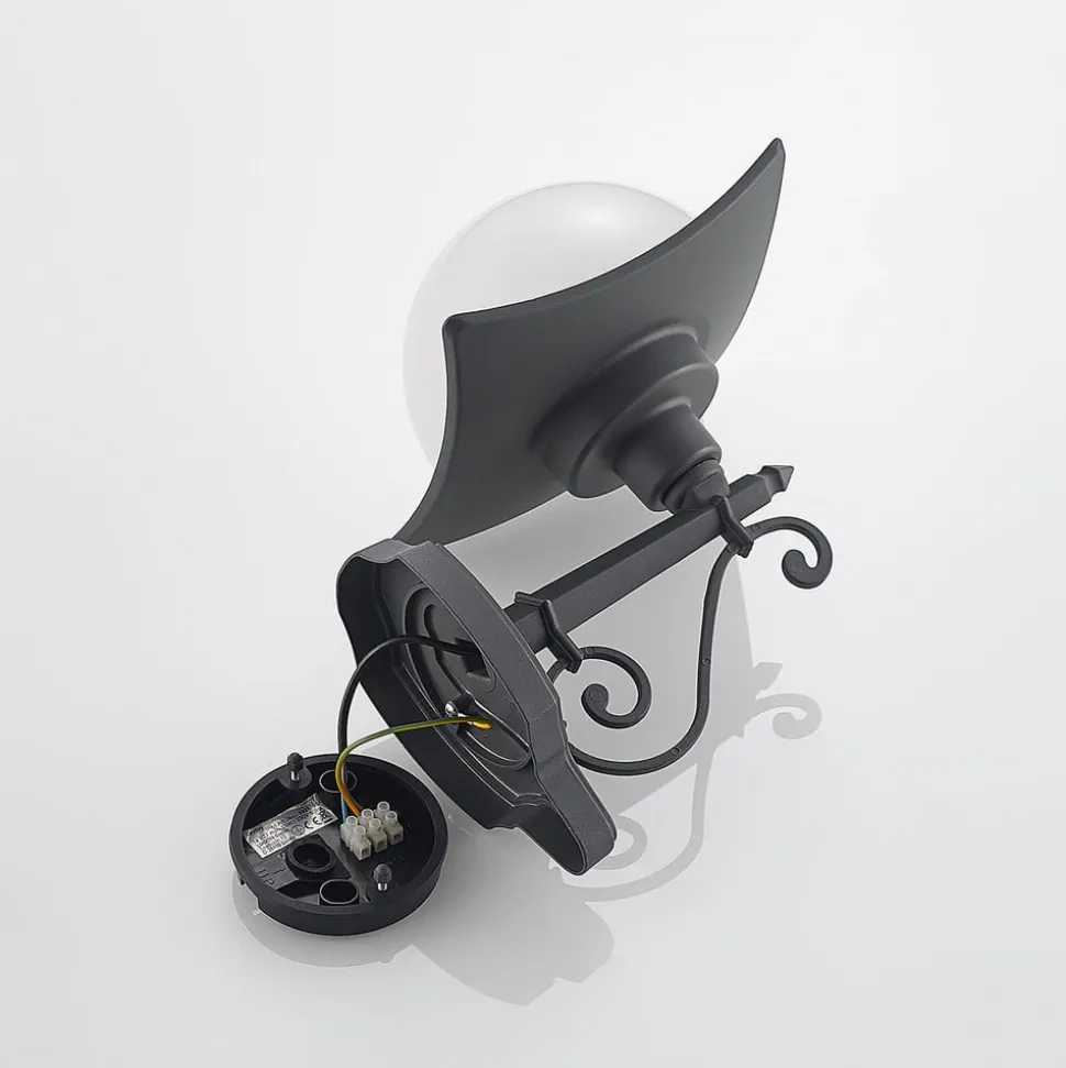 Lindby utendørs vegglampe Elinda, høyde 29 cm, antrasitt, glass