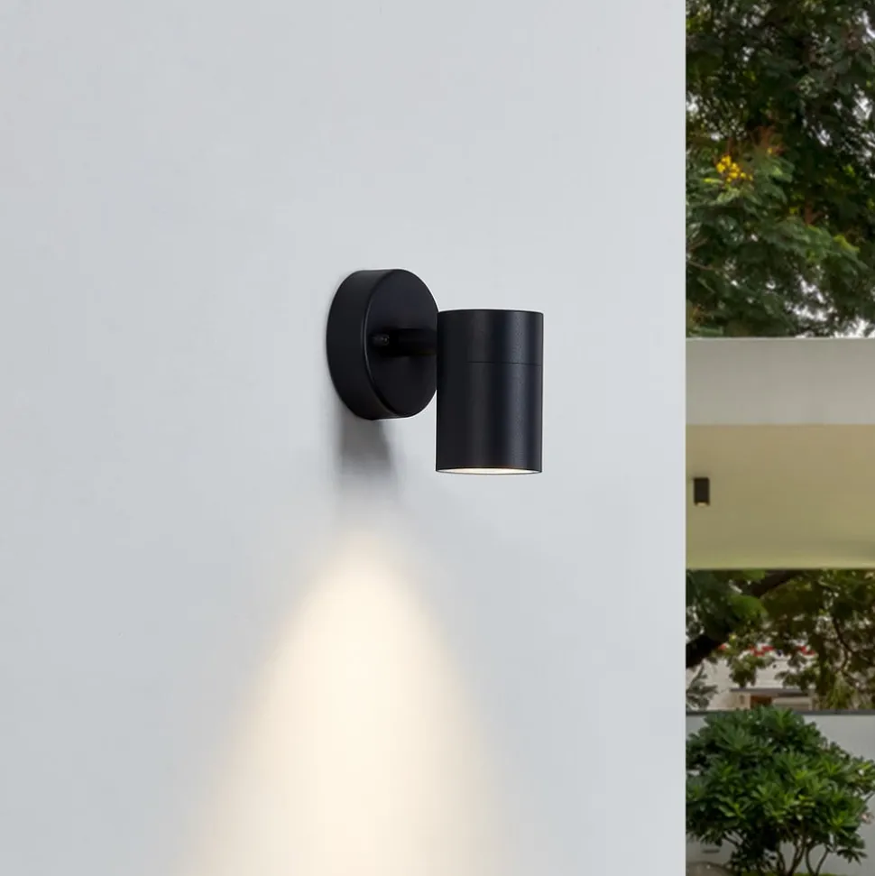 Lindby utendørs vegglampe Inaye, GU10, 12 cm, svart, aluminium