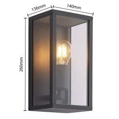 Lindby utendørs vegglampe Peldar, klar, 1 lyskilde, 26 cm, metall