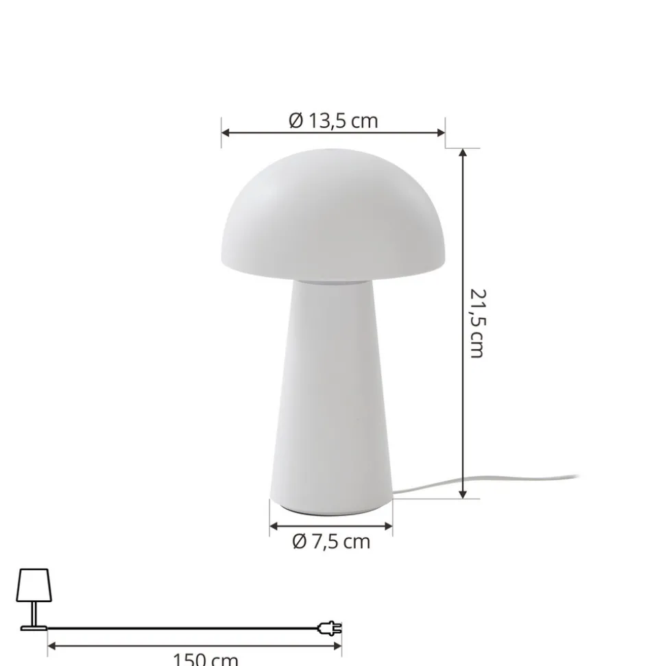 Lindby Zyre LED oppladbar bordlampe, hvit, IP44, berøringsdimmer