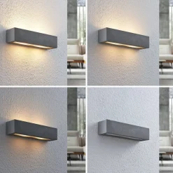 Lindby-vegglampe Nellie, grå, betong, 35,3 cm bred