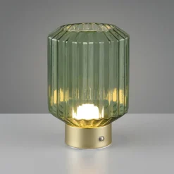 Lord LED-bordlampe, messing/grønn, høyde 19,5 cm, glass