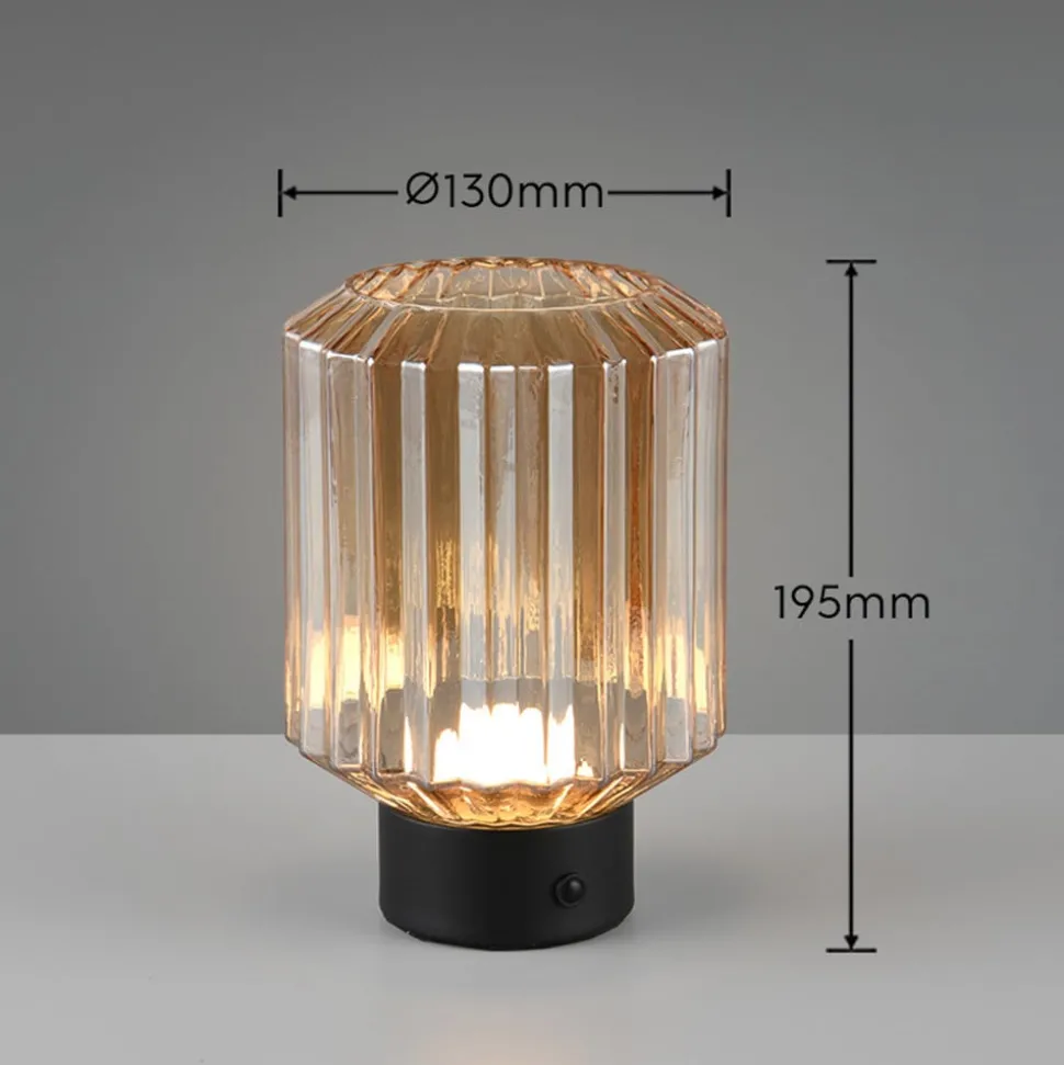Lord LED-bordlampe, svart/amber, høyde 19,5 cm, glass