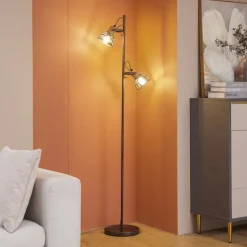 Lucande Arinthea gulvlampe, 2-lys, svart, stål, E14