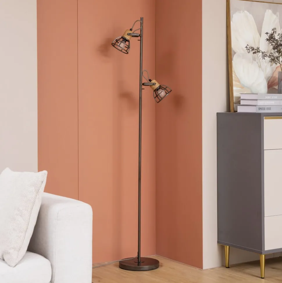 Lucande Arinthea gulvlampe, 2-lys, svart, stål, E14