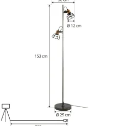 Lucande Arinthea gulvlampe, 2-lys, svart, stål, E14