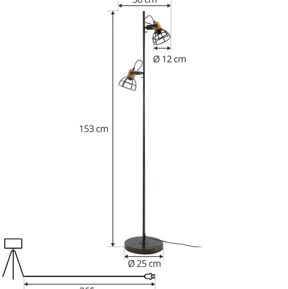 Lucande Arinthea gulvlampe, 2-lys, svart, stål, E14