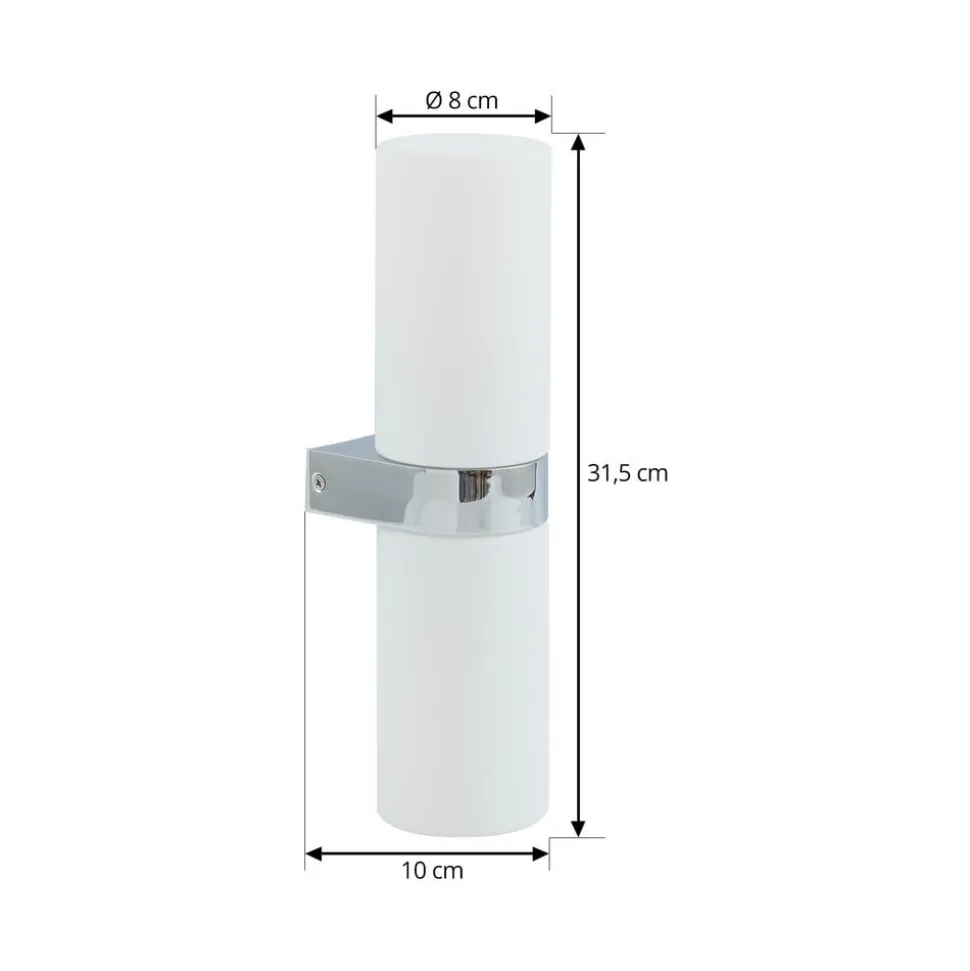Lucande Basolo vegglampe til bad, krom, høyde 31,5 cm, glass, IP44