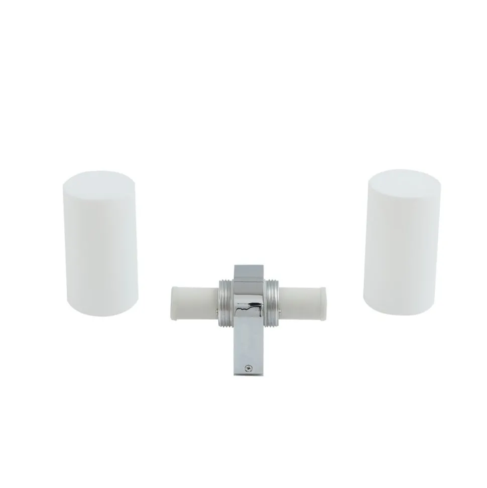 Lucande Basolo vegglampe til bad, krom, høyde 31,5 cm, glass, IP44