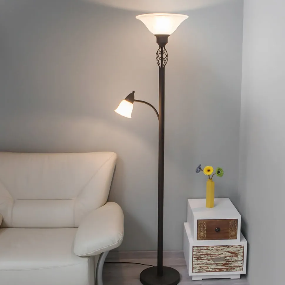 Lucande Gulvlampe Dunja, hvit/rust, metall, leselampe