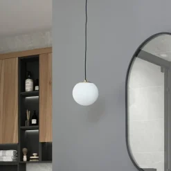 Lucande hengelampe Bidolo, messingfarget, glass, 15 cm, IP44