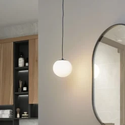 Lucande hengelampe Bidolo, svart, glass, Ø 15 cm, IP44