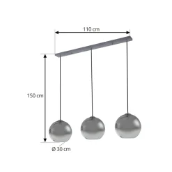 Lucande hengelampe Brillar, røykgrå, glass, 3 lyskilder, 128 cm