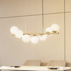 Lucande hengelampe Isandro, 95 cm, gull, hvit, 7 lyskilder, G9