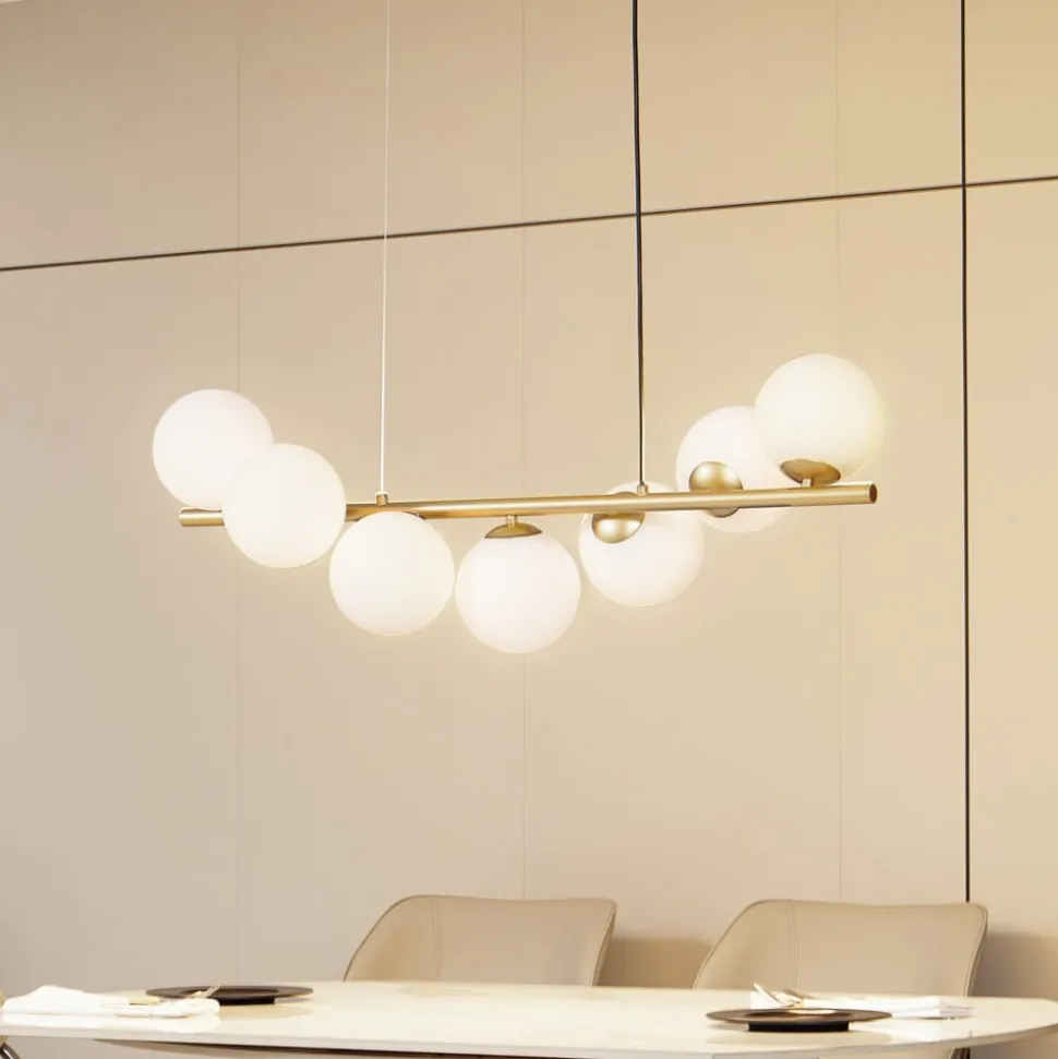 Lucande hengelampe Isandro, 95 cm, gull, hvit, 7 lyskilder, G9