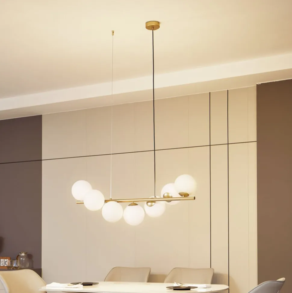 Lucande hengelampe Isandro, 95 cm, gull, hvit, 7 lyskilder, G9