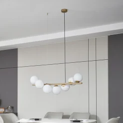 Lucande hengelampe Isandro, 95 cm, gull, hvit, 7 lyskilder, G9