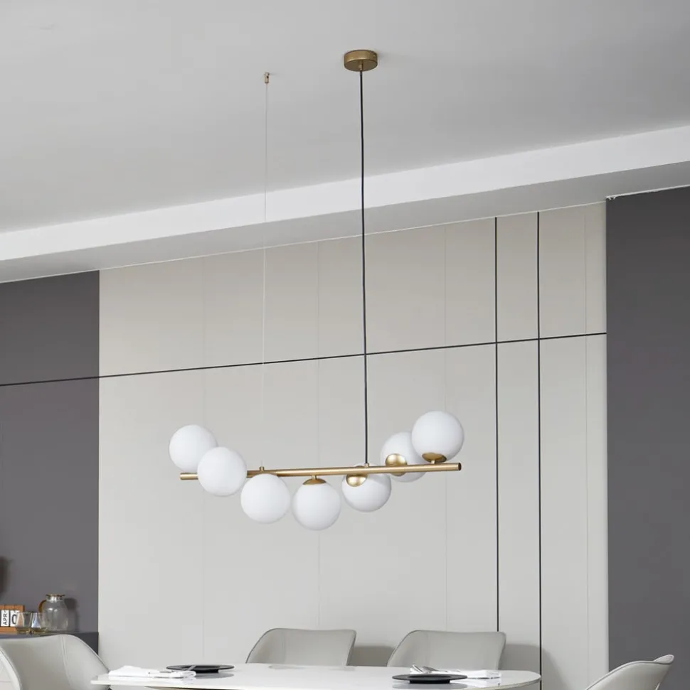 Lucande hengelampe Isandro, 95 cm, gull, hvit, 7 lyskilder, G9