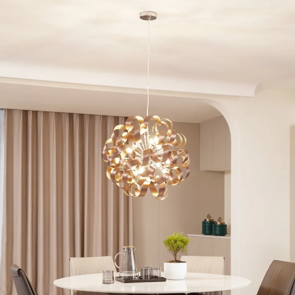 Lucande hengelampe Kaelor, Ø 60 cm, kobberfarget, aluminium