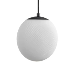 Lucande hengelampe Lunelle, hvit/svart, glass, 4 lyskilder, Ø 40cm