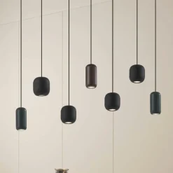 Lucande hengelampe Narion, lineær, svart/brun/grønn, 7-lys