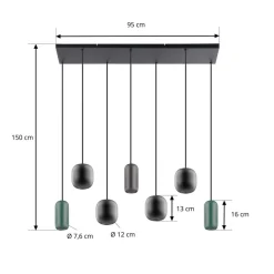 Lucande hengelampe Narion, lineær, svart/brun/grønn, 7-lys