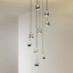 Lucande LED-hengelampe Hayley, svart, 9 lyskilder, glass