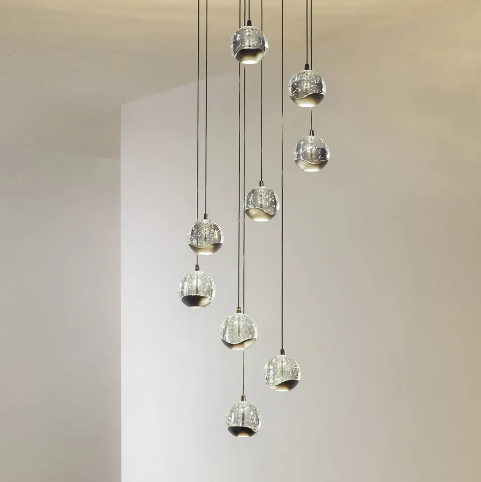 Lucande LED-hengelampe Hayley, svart, 9 lyskilder, glass