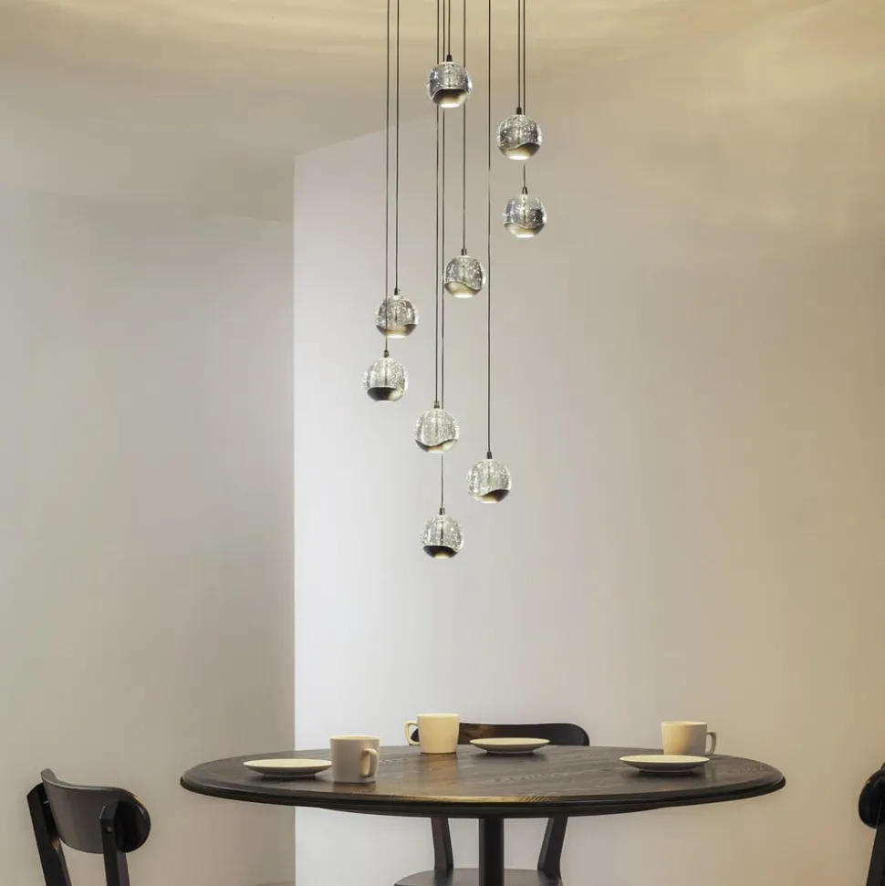 Lucande LED-hengelampe Hayley, svart, 9 lyskilder, glass