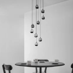 Lucande LED-hengelampe Hayley, svart, 9 lyskilder, glass