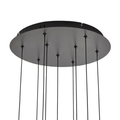 Lucande LED-hengelampe Hayley, svart, 9 lyskilder, glass