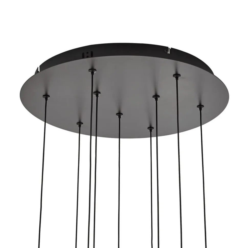 Lucande LED-hengelampe Hayley, svart, 9 lyskilder, glass