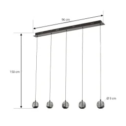Lucande LED-pendellampe Hayley, svart, 5 lyskilder, langstrakt