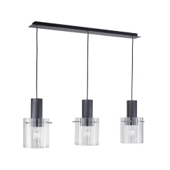 Lucande pendellampe Eirian, 90 cm, 3-lys, svart, glass