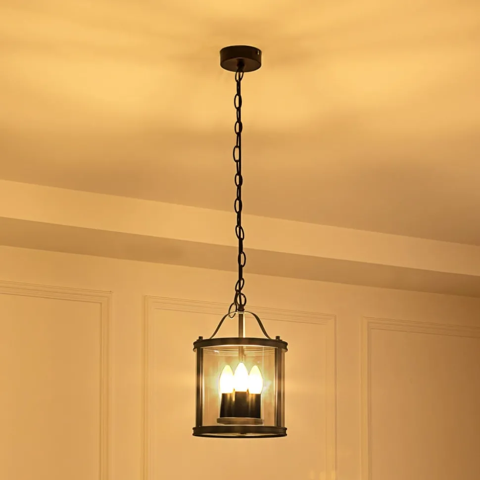 Lucande pendellampe Eryk, Ø 23 cm, svart, glass, 3-lys