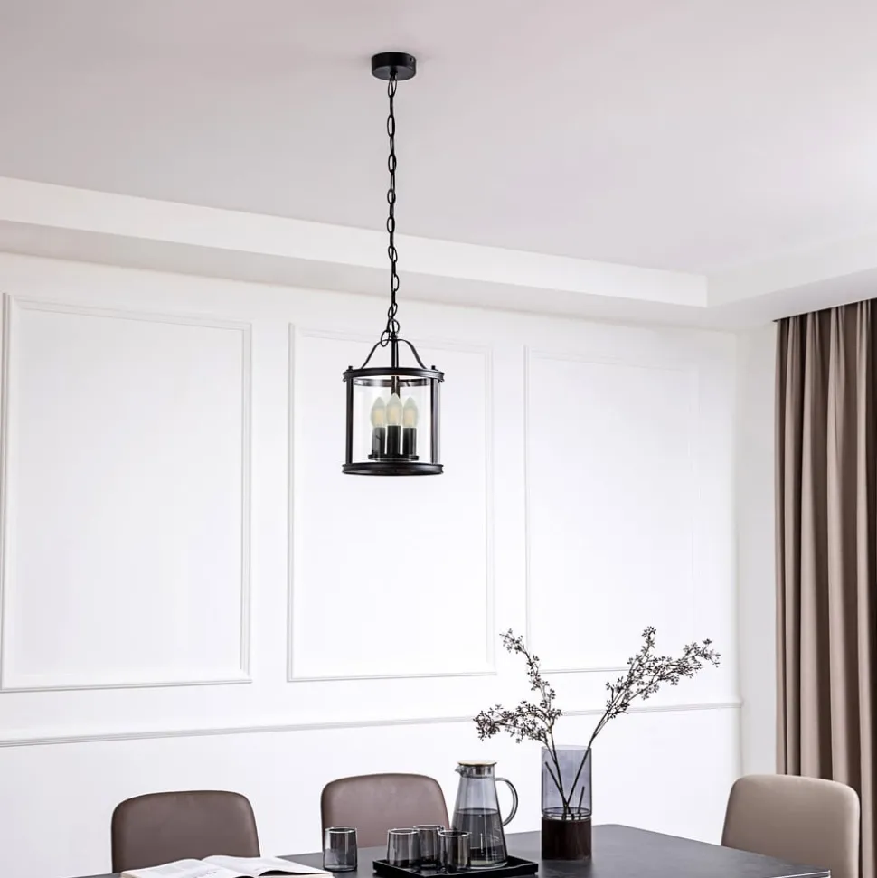 Lucande pendellampe Eryk, Ø 23 cm, svart, glass, 3-lys