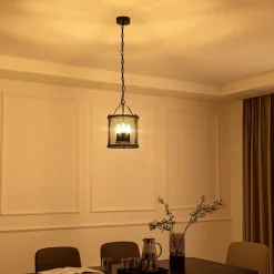 Lucande pendellampe Eryk, Ø 23 cm, svart, glass, 3-lys