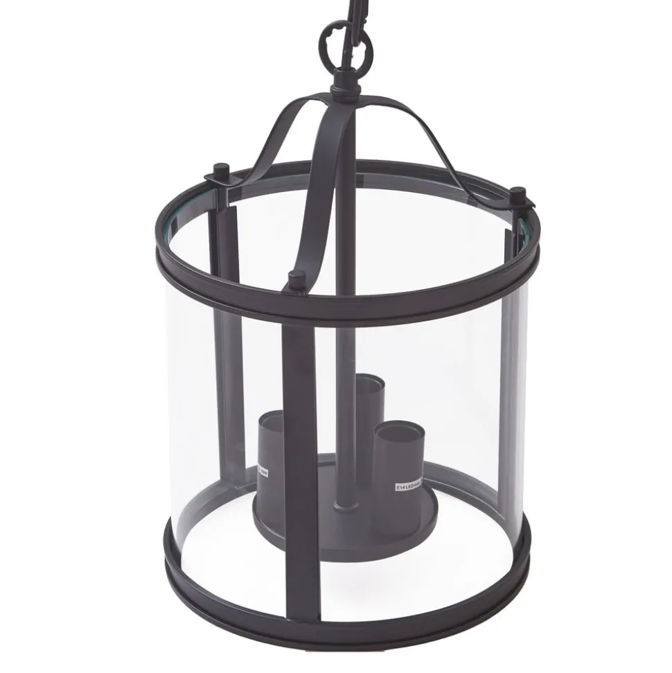 Lucande pendellampe Eryk, Ø 23 cm, svart, glass, 3-lys