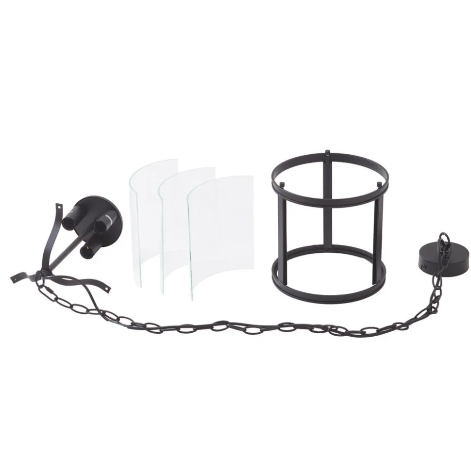 Lucande pendellampe Eryk, Ø 23 cm, svart, glass, 3-lys