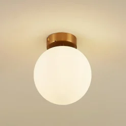 Lucande taklampe Bidolo, messingfarget, glass, 15 cm, IP44