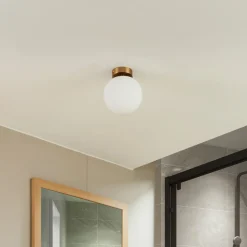 Lucande taklampe Bidolo, messingfarget, glass, 15 cm, IP44