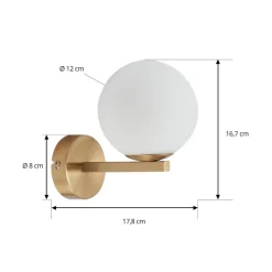 Lucande vegglampe Bidolo, messingfarget, glass, 12 cm, IP44