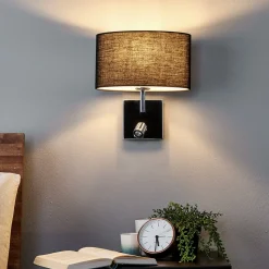 Lucande vegglampe Karla, svart, 30 cm, LED-leselampe, E27