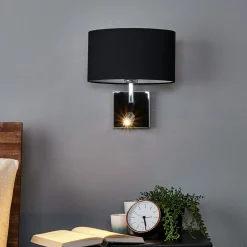 Lucande vegglampe Karla, svart, 30 cm, LED-leselampe, E27