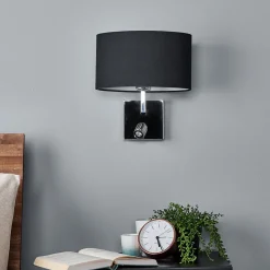 Lucande vegglampe Karla, svart, 30 cm, LED-leselampe, E27