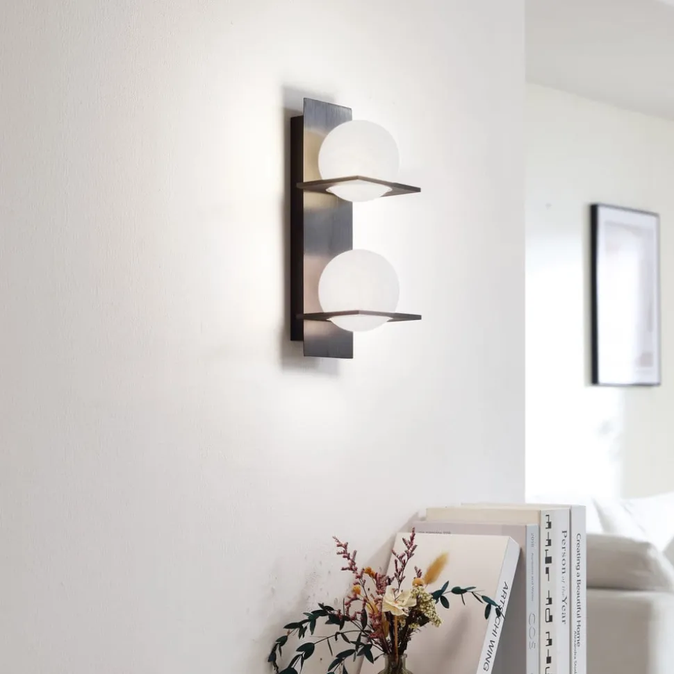 Lucande vegglampe Kulka, 2 lyskilder, svart, glass, G9