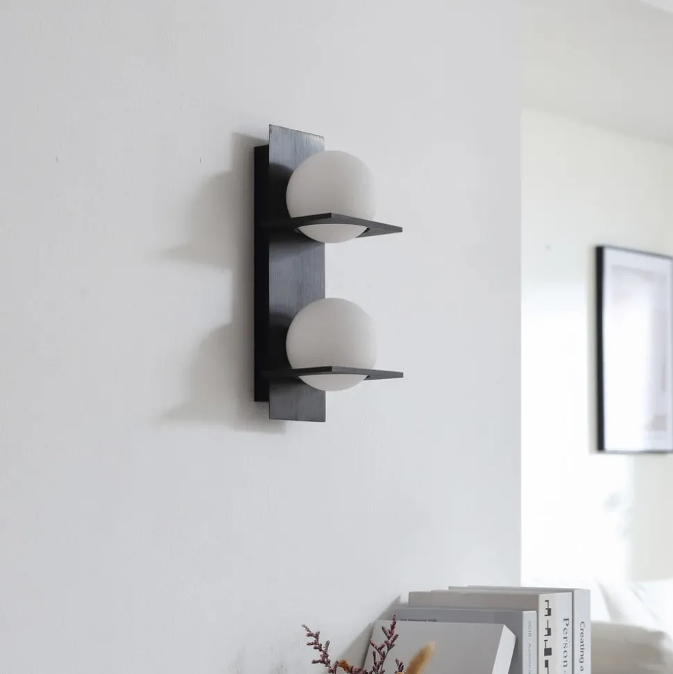 Lucande vegglampe Kulka, 2 lyskilder, svart, glass, G9