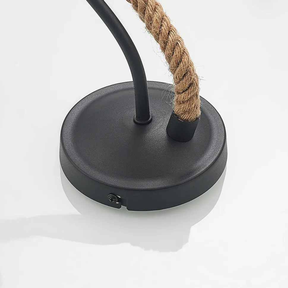 Lucande vegglampe Ropina, svart, hampetau, høyde 25 cm