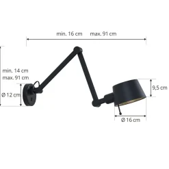 Lucande vegglampe Silka, svart, metall, 9,5 cm høy
