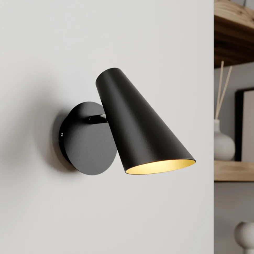 Lucande vegglampe Wibke, høyde 24 cm, svart, gull, metall